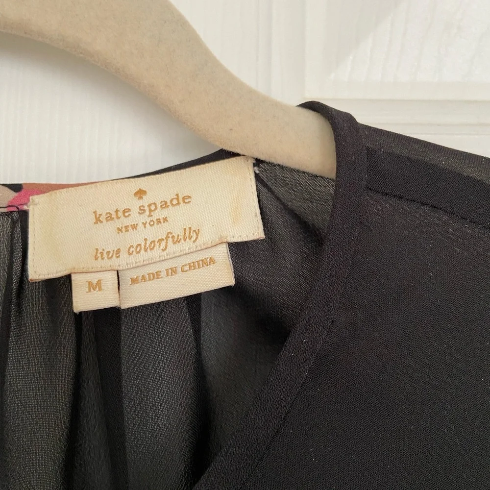 NWOT Kate Spade Black Floral Glitzy Ritzy Dusk Buds Ruffle Top Size M $228